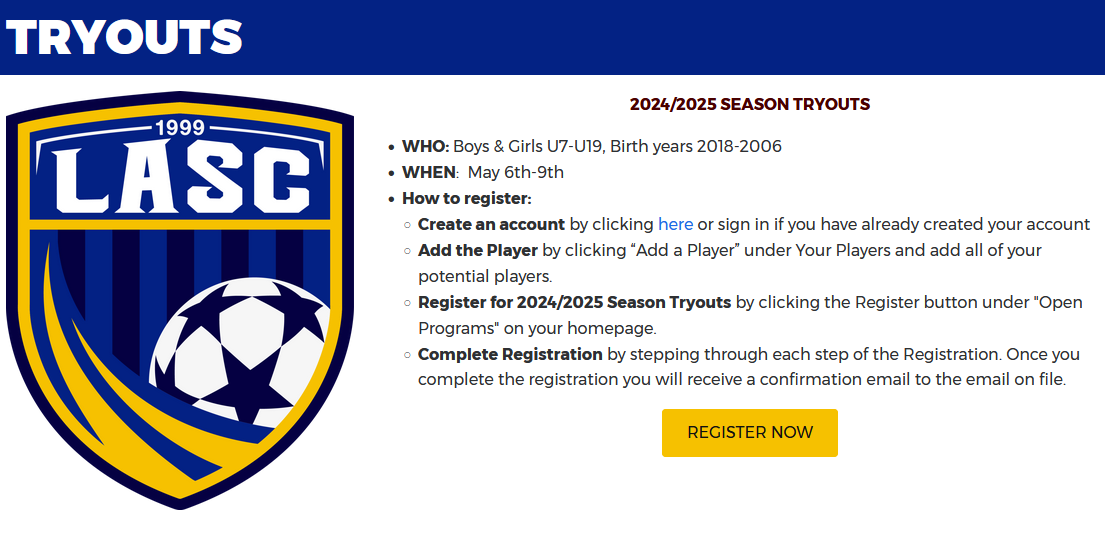 2024-25 Tryouts | Lindenhurst Area Soccer Club